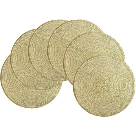 Lot de 6 sets de table ronds tressés, dorés, lavables, pour Noël (1/5)