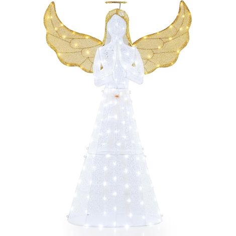 COSTWAY Angelo Natalizio Illuminato da Esterno 156 cm, 3D Angelo Luminoso con Aura, Ali e 150 Luci LED, Decorazione Natalizia per Giardino, Cortile e Prato