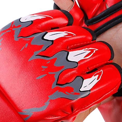 Gants de boxe demi-doigts, gants de frappe paumes ouvertes, gants de combat, de kickboxing et de sparring pour hommes et femmes, entraînement de boxe, rouges (1/5)