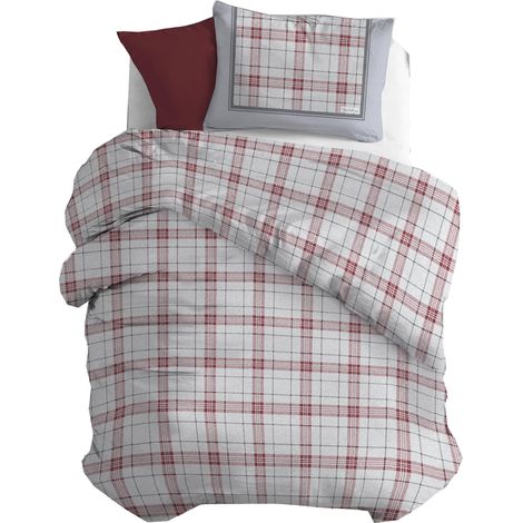 Parure de lit Simple Flanelle 100% Coton, Sac 155 x 200 cm et taie d'oreiller 52 x 82 cm, fabriquée en Italie, Housse de Couette Lavable en Machine à 40 °, Fantaisie cerf Rouge (1/5)