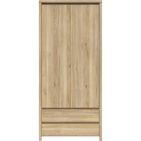 Armoire placard de rangement 2 portes avec penderie et 2 tiroirs coloris chêne mauvella- Longueur 90 x Profondeur 55,5 x Hauteur 200,5 cm (1/5)