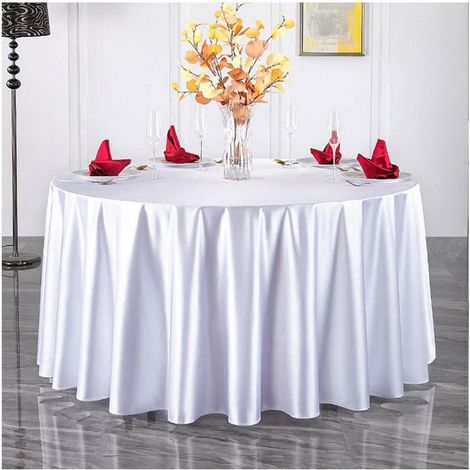 Nappe ronde en satin 220 cm Blanc, lisse et brillante