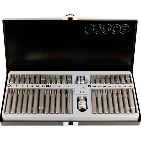 COFFRET DE 42 EMBOUTS TORX - XZN - 6 PANS AVEC DOUILLES 1/2 et 3/8