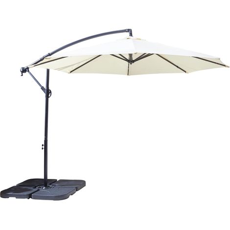 Neo Cream 3M Garden Banana Outdoor Waterproof Freestanding Parasol LED Lights Hanging Cantilever Umbrella Sun Shade with Water Base (1/5)