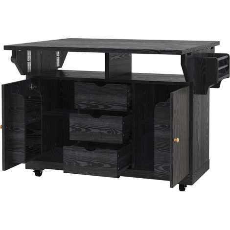 Carrito de cocina plegable de 95 cm con cajones y encimera móvil, negro MODENUIT (1/5)