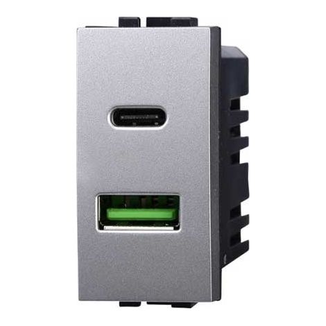 Lademodul mit zwei Anschlussbuchse USB Type-A + Type-C Bticino Livinglight kompatibler 5Vdc 3.1A Tech Farbe