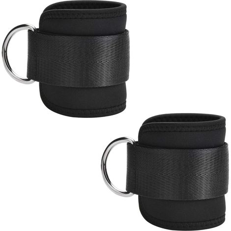 Sangle De Cheville - Double Anneau En D - Pour Machine À Câble Et Appareil À Charges Guidées - Noir - Lot De 2