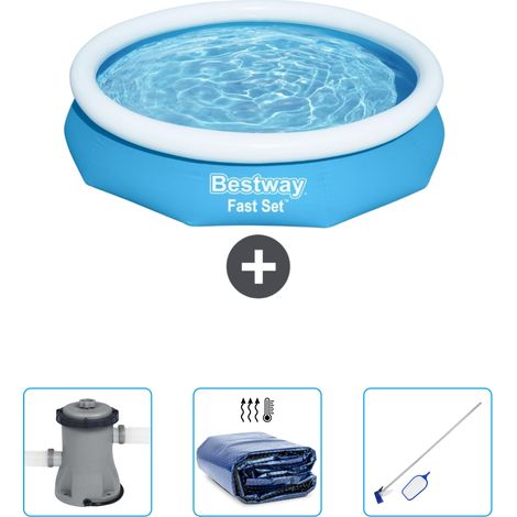 Piscine Gonflable Ronde Fast Set Bestway - 305 x 66 cm - Bleue - Incluse Accessoire CB42 (1/4)