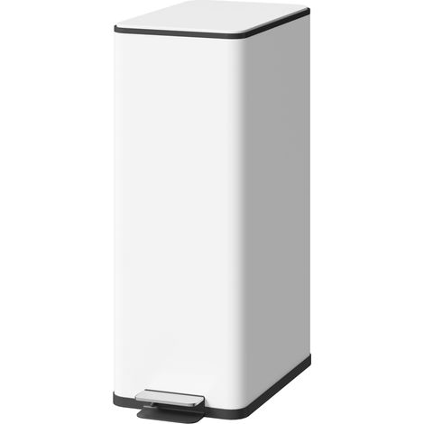 Poubelle 20 L acier inoxydable blanche couvercle amorti compartiment désodorisant anti-traces doigts