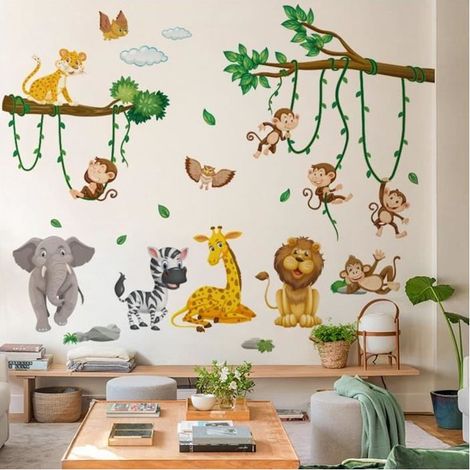 Stickers Muraux Animaux De La Jungle Arbre Autocollants Muraux Mural Stickers Singe Lion Zèbre Pour Chambre Enfants Bébé Pépinière (1/4)