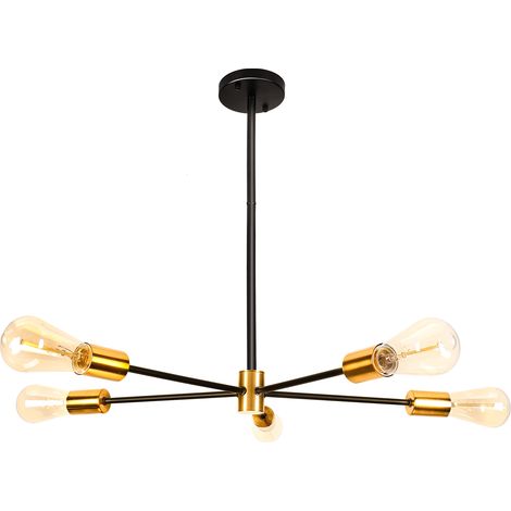 Lámpara de Techo Moderna Retro Negro, Plafones de Metal para Interiores, Lámpara de Araña Simple de 5 Luces para Pasillo Dormitorio, E27 (1/5)