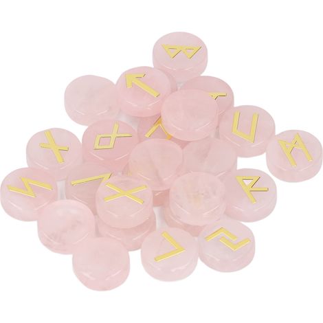 25-teiliges Runenstein-Set, Kristall für Hexen-Anfänger, Hexerei, Wahrsagerei, Meditation, spirituellen Rosenquarz (1/5)