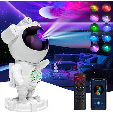Lampada proiettore cielo stellato bianca, con Bluetooth, design astronauta, lampada LED per cameretta bambini con cielo stellato, 10 combinazioni di luce, dimmerabile e con telecomando. (1/3)