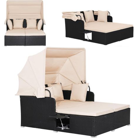 Canapé Lit Jardin Extérieur avec Coussin et 4 Oreillers (Beige) (1/5)