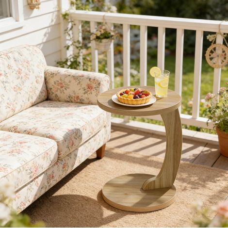 Table d’appoint en C ronde 38 x 56 cm, coloris chêne clair HAVRYA (1/5)