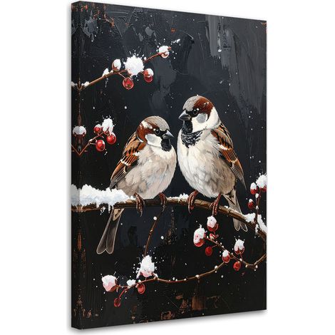 Wandbild Vögel sitzen nachts auf einem Ast im Winter 40x60 cm