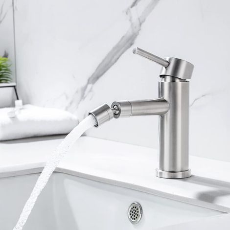Waschtischarmatur aus gebürstetem Edelstahl für moderne Badezimmer – Kompatibel mit Waschbecken und Bidets – Elegantes Design – KZQ