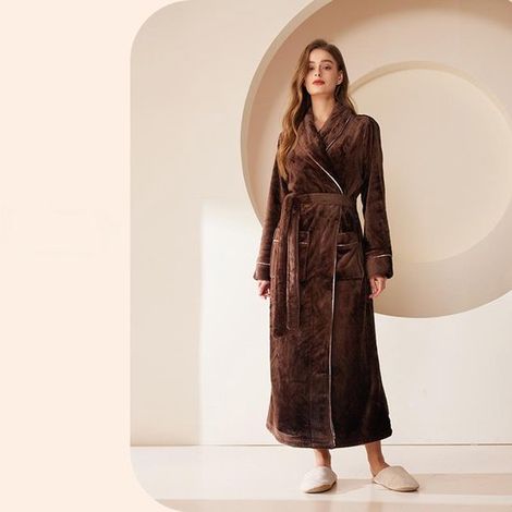 Accappatoio unisex, accappatoio in flanella extra lungo e spesso per uomo e donna, in morbido pile di corallo (microfibra), ad asciugatura rapida, con tasca (1/5)