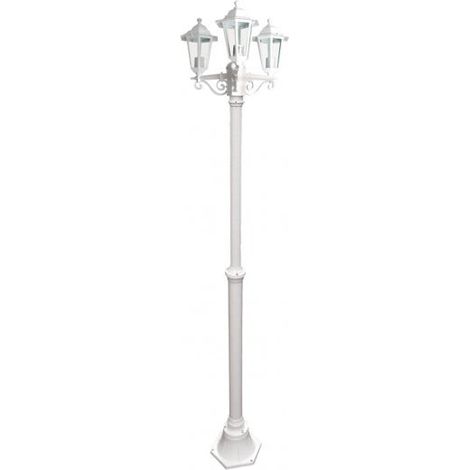 Lampadaire d'extérieur 3 têtes 3x60W E27 – Fonte d'aluminium blanche – Indice de protection IP43 – Lumière chaleureuse et efficace – Bricolage Direct