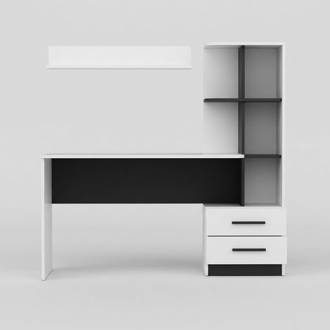 Scrivania in legno "Alaska" - 146 x 60 x 142 cm - Bianco, Nero (1/4)