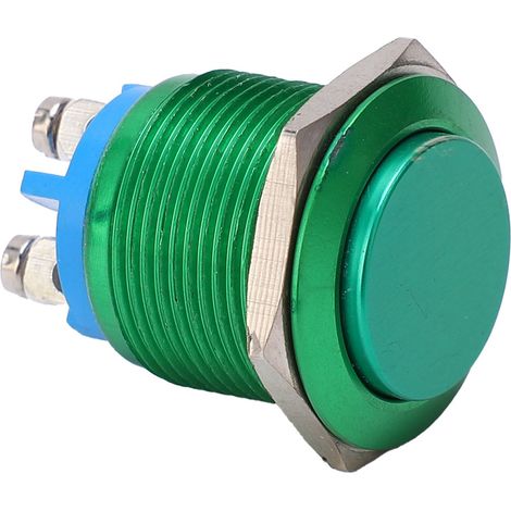Bouton poussoir métallique 19mm tête haute oxydation complète, auto-réinitialisation, à vis, pied de commande d'alimentation, vert (1/5)