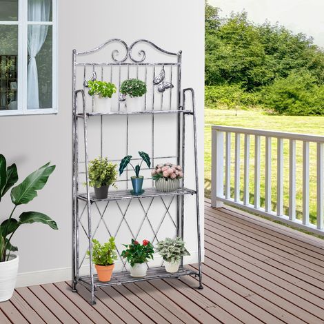 Support à plantes pliable à 3 niveaux Outsunny pour l'extérieur (balcon. terrasse. jardin). étagère à fleurs en métal. support à fleurs. échelle à fleurs. étagère de jardin. gris argenté