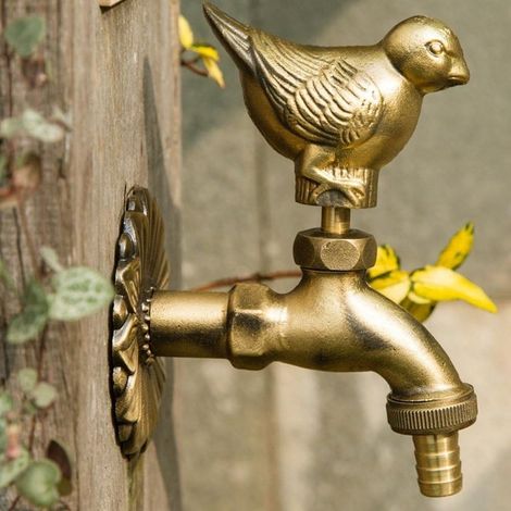 Vintage-Außenwasserhähne aus massivem Messing – Dekorative Tiermotive – Eleganter Antik-Stil – Für Garten, Terrasse und Balkon – Vogelmotiv (1/5)