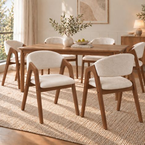 Set di 4 sedie 55,5×60×83 cm in legno noce e beige con braccioli – MEUBLIV (1/5)