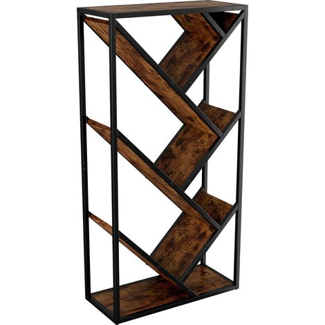Librería árbol 80 x 35 x 160 cm, 8 estantes, MDF y acero, negro y marrón vintage, MODENUIT (1/5)