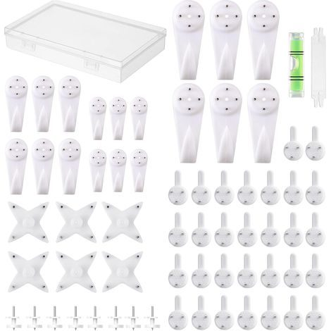 Non-trace Crochet de Mur Dur - 64 pièces Image Hangers pour Béton Dur, Crochets Muraux Sans Trace avec Ongles pour suspendre des images, des peintures, des sacs, des parapluies, des horloges (blanc) (1/5)