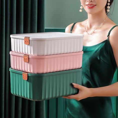 Organisateur de chaussettes et sous-vêtements à 10 compartiments, séparateurs, gain de place, pour tiroir, chambre ou dortoir, rose (1/5)