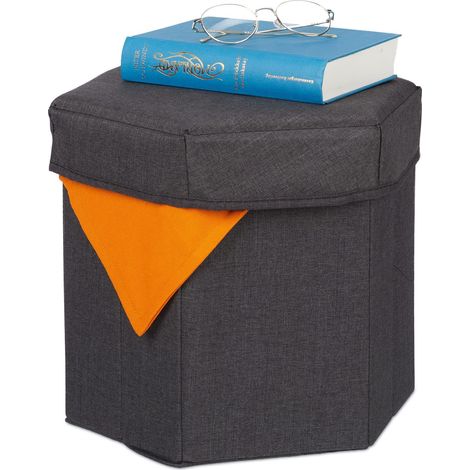 Pouf de Rangement, Pliable, Rembourrage Moelleux, Salon, Tissu, 31 x 36 x 32 cm, Tabouret, Gris foncé (1/5)