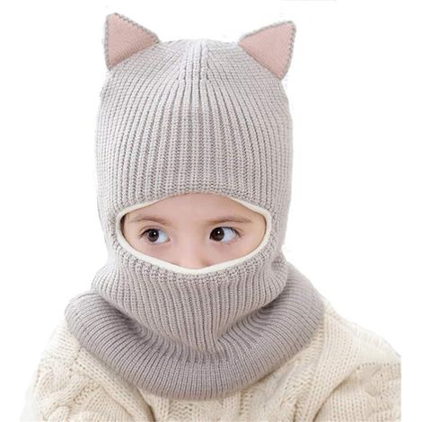 Écharpe Bonnet Bébé Fille Garçon Hiver Chaud Cache-cou Cagoule Tricot Gris Doux, Tour de Cou Enfant avec Chapeau, 2 Pièces (1/5)