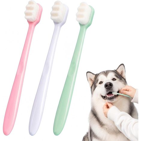 Lot de 3 Brosse à Dent Chien et Chat avec Poils Souples, Mini Brosse à Dent pour Chiot, Chaton et Petits Animaux, Nettoyage des Dents et Soin des Gencives Sensibles (1/5)