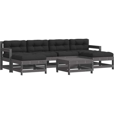 7 Piece Garden Lounge Set with Cushions Grey Solid Wood vidaXL (1/5)