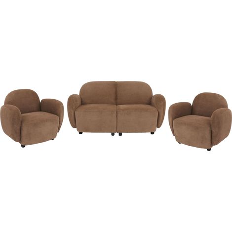 [NON UTILIZZATO] Set da salotto HHG-709, divano a 2 posti, 2 poltrone, stoffa/tessuto ciniglia (330 g/m²) Öko-Tex, marrone