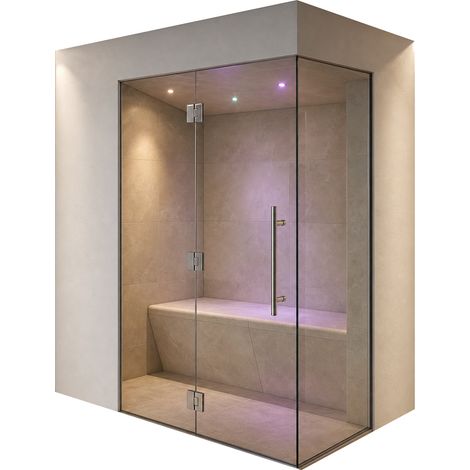 200 x 120 - Kit di costruzione cabina doccia hammam con parete in vetro ad angolo da piastrellare con generatore di vapore (1/5)