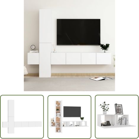 TV-Schrank Weiß - vidaXL 5-tlg. TV-Schrank-Set Weiß Holzwerkstoff - TV-Schrank Wandmontage (1/5)