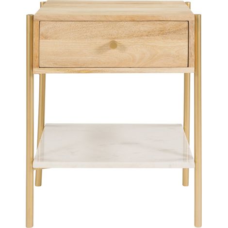 Table de chevet 1 tiroir en bois de manguier et marbre - DOORI (1/5)