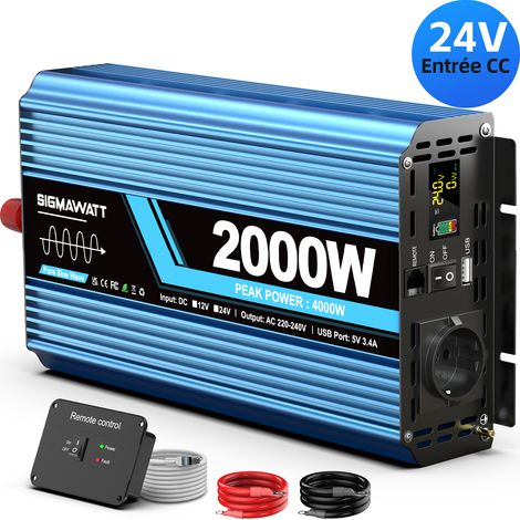 Onduleur Pur Sinus 24V DC 230V AC, 2000W en continu 4000W pic, Adaptateur Électrique Bateau et Caravane (1/5)