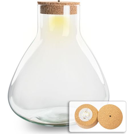 Bouteille Terrarium Lumineuse en Verre Recyclé avec Bouchon LED Sam XL Ø 30 x 32 cm - PANGIVO (1/5)