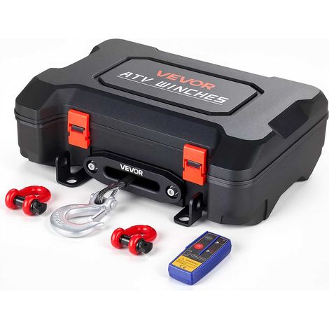 VEVOR Elektrische Seilwinde 12V, Mobile Seilwinde mit 2721kg Tragkraft & Fernbedienung, Tragbare Motorwinde mit Synthetikseil Seilführung Schäkelhaken Gurt Tragkiste, Elektrowinde für ATV UTV Offroad (1/5)