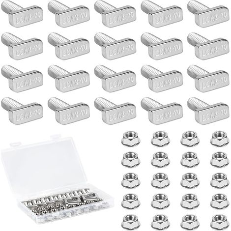 20 Pièces Boulons à Tête en T M8x20 vis à tête Marteau avec Boîte en Plastique vis de Serre en Inox avec écrous à Bride pour Serre Profilés en Aluminium Rail de Montage Solaire à 8mm Gorge (1/5)