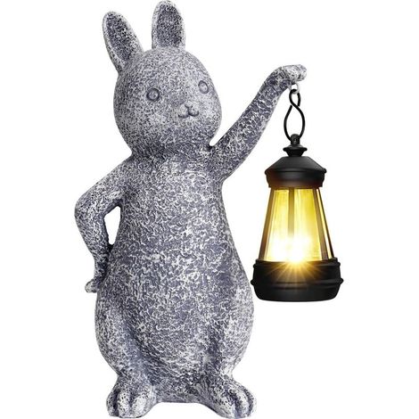 Decoration Jardin Exterieur - Statue de Lapin en Résine - Lanterne Solaire Exterieur - Figurine de lapin lumineuse pour extérieur-Lapin Ornemental pour Pelouse et Extérieur (1/5)