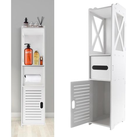 Armoire de rangement de salle de bain moderne armoire mince étagère blanc avec tiroirs blanc 80x18x20cm pour salle de bain salon cuisine bureau toilette (1/5)