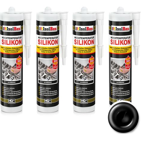 IsolBau Silicona de alta temperatura 350 °C negro Hochtemperatursilikon 4 x 300 ml (1/5)