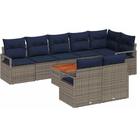 Garden Sofa Set with Cushion 9 pcs Grey Poly Rattan vidaXL