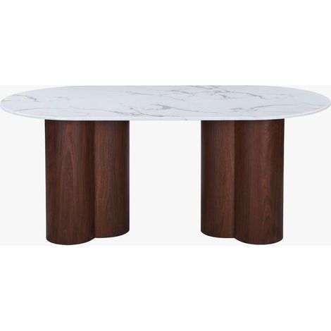 Mobilier Deco – Table à manger ovale 180 cm en marbre composite – Pieds en MDF couleur bois foncé – Élégante et robuste pour repas conviviaux