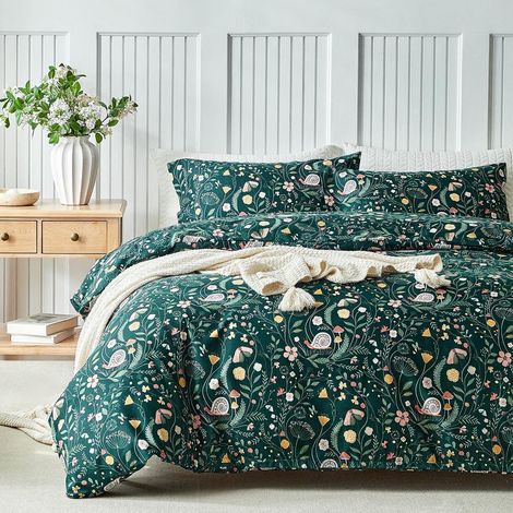 Ensemble de literie King-Size 230x220 cm avec motif escargot-fleur, microfibre