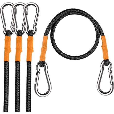 Lot de 4 sangles d'arrimage, mousquetons acier, charge 145 kg, élastique polyester, transport véhicule